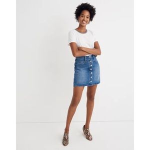 Stretch Denim A-Line Snap Mini Skirt